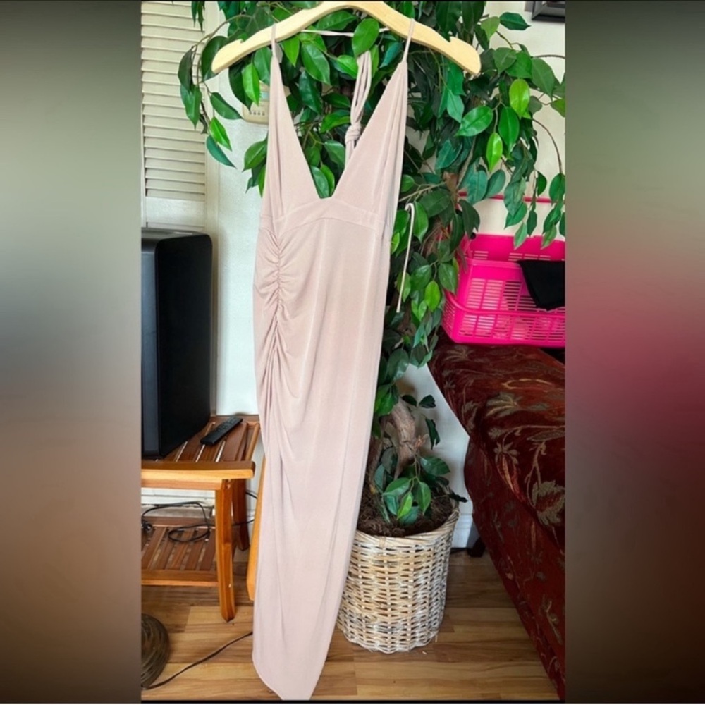 Forever 21 Tan Halter Bodycon Maxi Dress